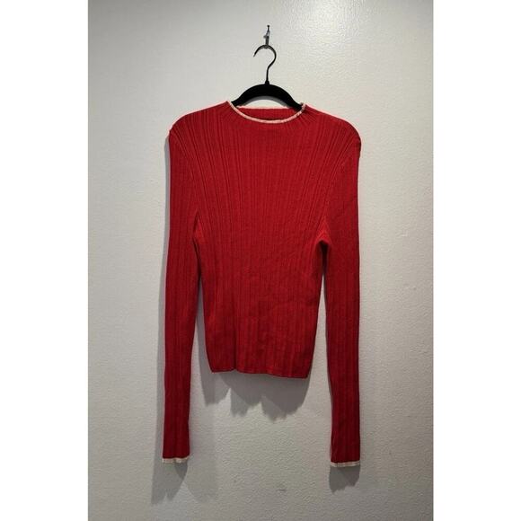 BDG Urban Outfitters Large Red Ribbed Kiara Mock Neck Long Sleeve Top Open Back - Picture 1 of 11